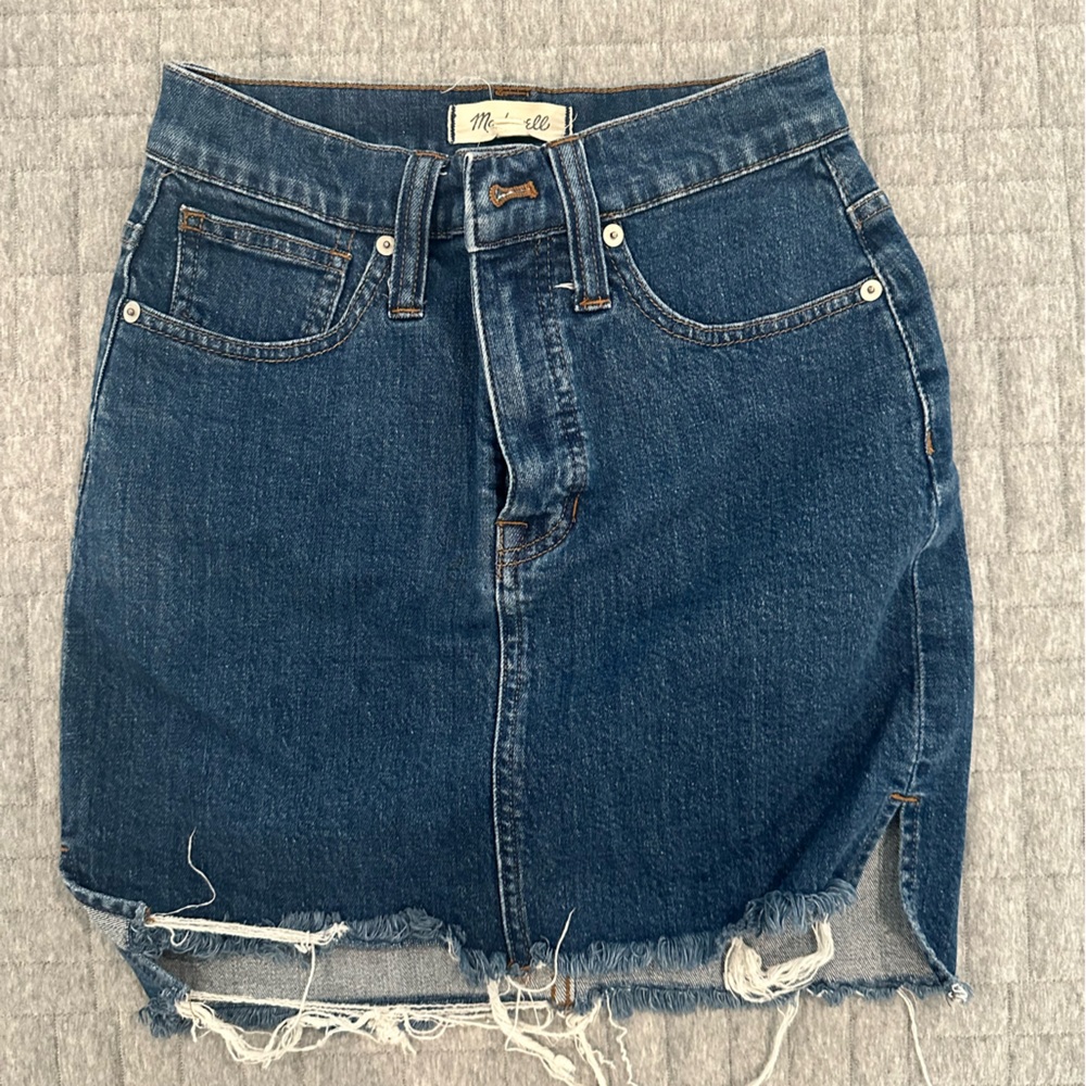 Madewell Blue Distressed Denim Mini Skirt